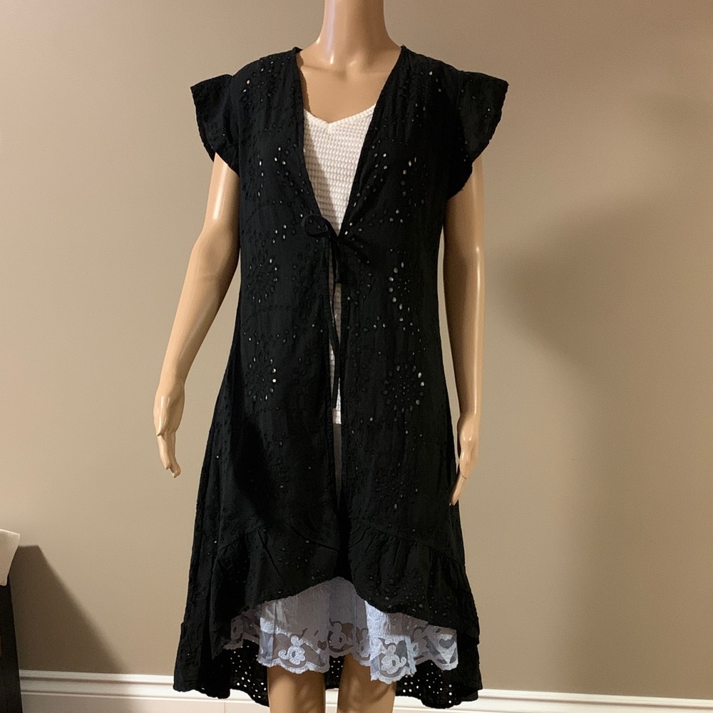 LA PICCOLA CREATIVA Black Eyelet Open-Front Cover up One Size